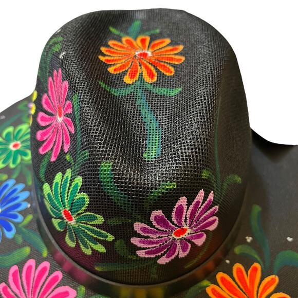 HAT MEXICAN Artisanal Hand Painted Fedora Floral Sombrero Panama Bohemian Black main image 10